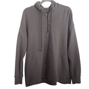 Aerie Grey Athletic Cotton Oversize Soft Comfy Travel 1/4Button Pocket Hoodie XS
